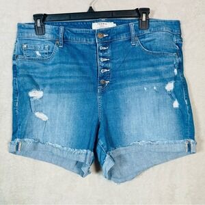 Torrid Denim 5 inch Shorts Womens 20 Blue Button Fly Distressed Frayed Hem